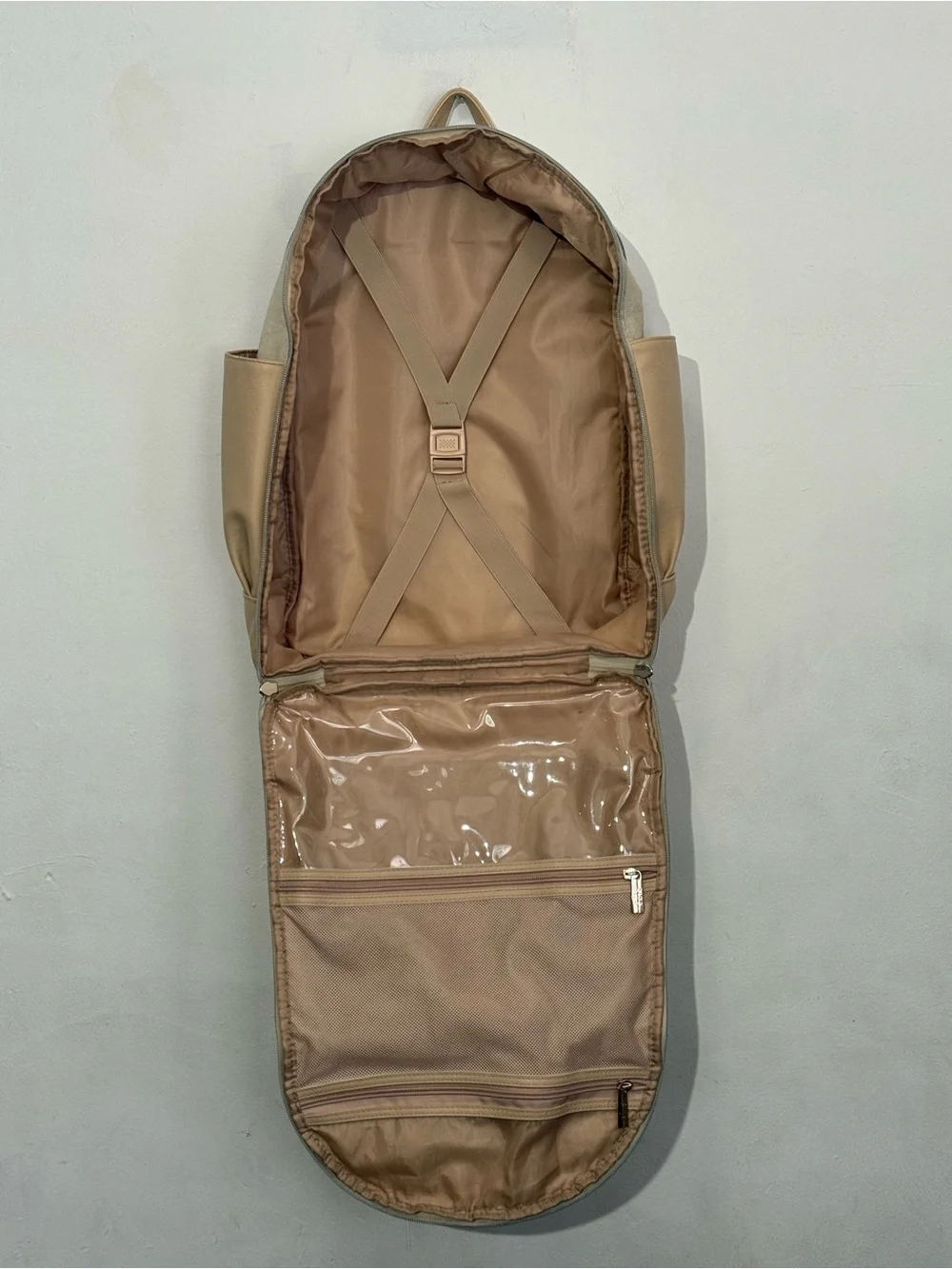 BEIS The Travel Canvas Backpack in Beige Everyday Diaper Mom Laptop Bag FLAWED